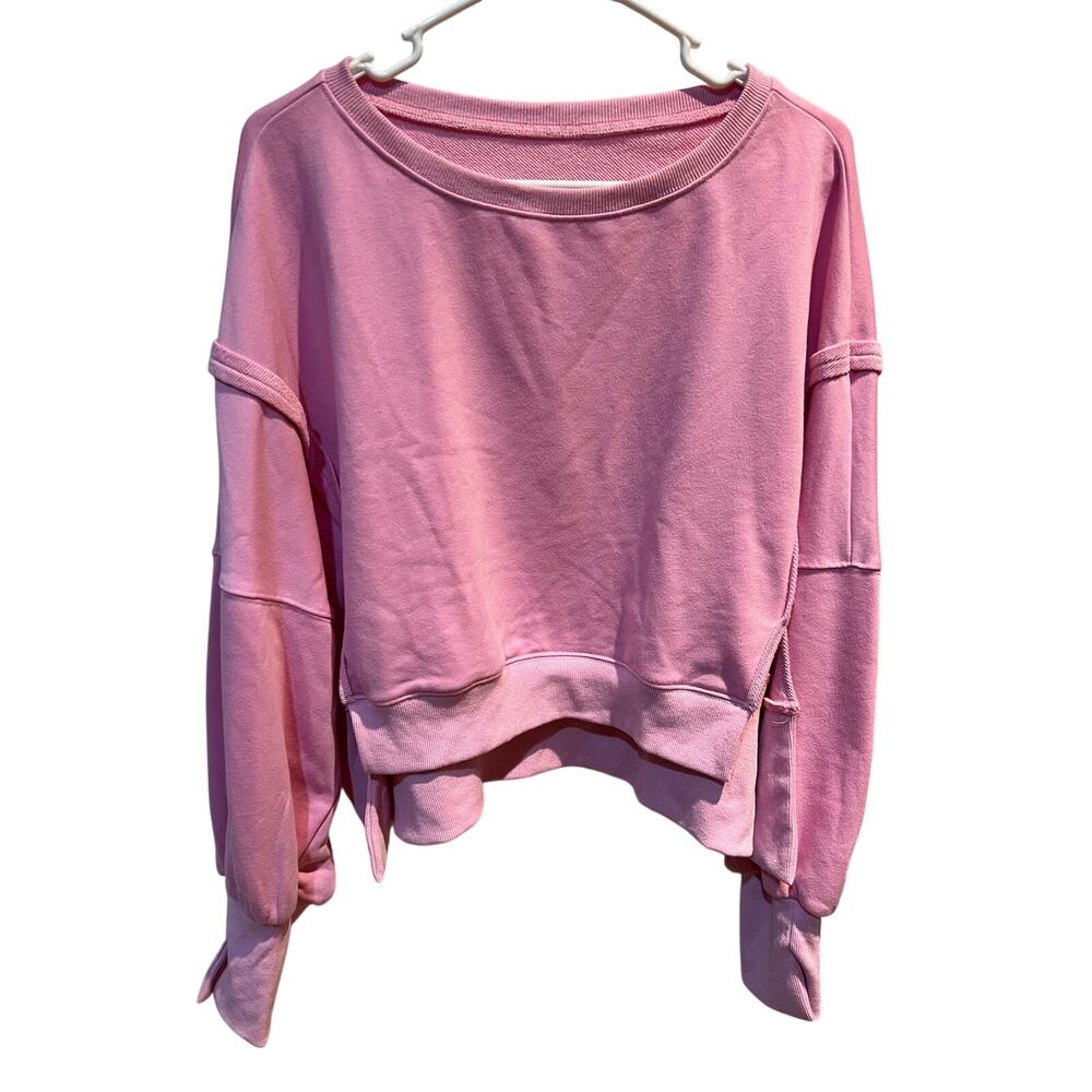 Unbranded Pink Relaxed cropped Sweatshirt Womens Large Long Sleeves Comfy Casual